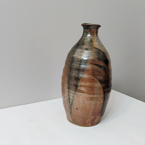 Vintage Metallic Glaze Art Pottery Vase Mid Century Modern Artist Mark 9" Vessel - Picture 9 of 10